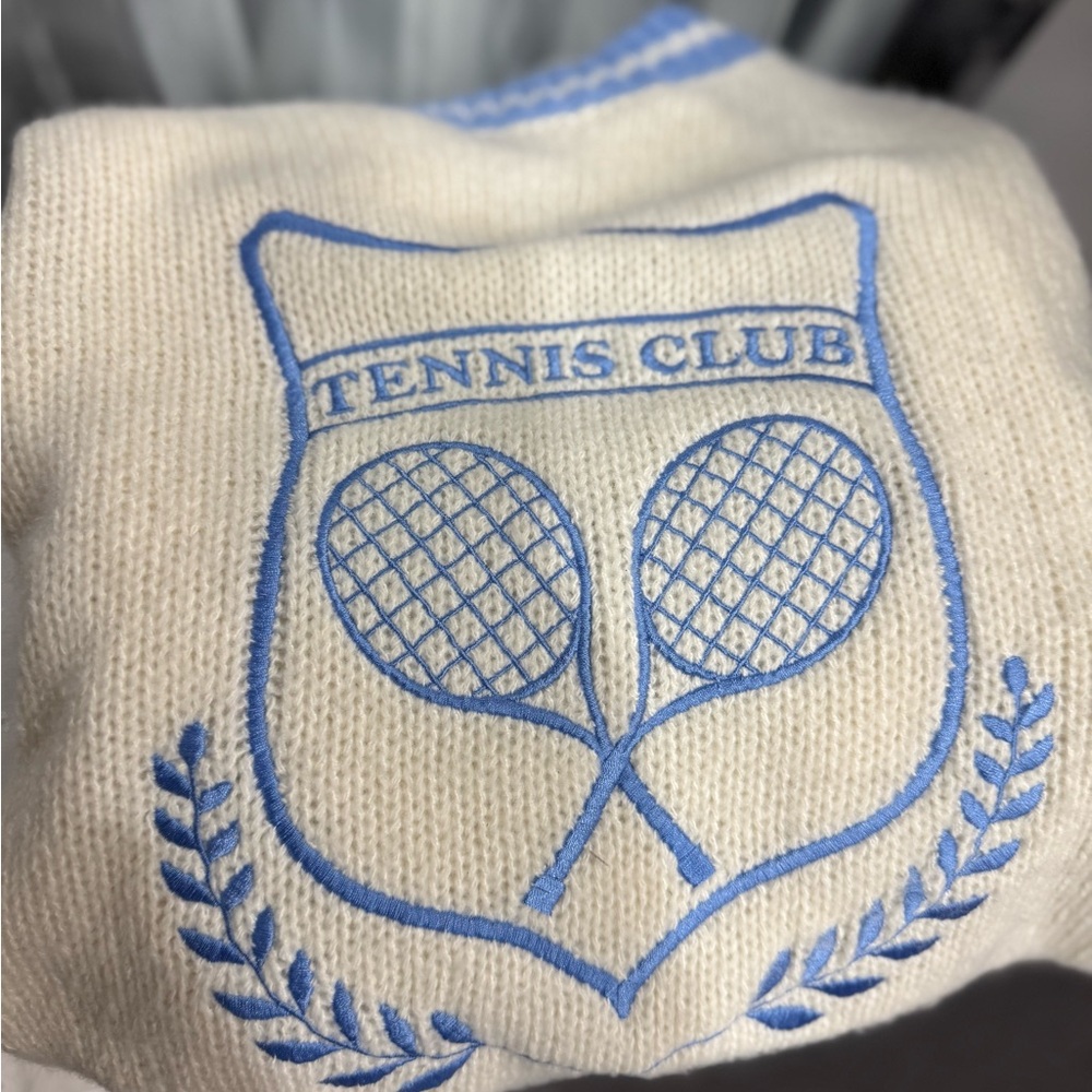 Kohls Cream and Blue Tennis Club Sweater